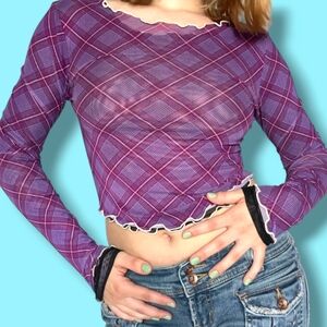 BP Nordstrom Purple Plaid Reversible Double Layer Mesh Top Large